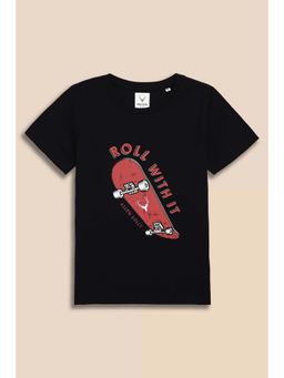 Allen Solly - Boys Black Printed Round Neck T-Shirt