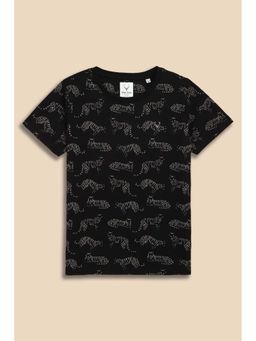 Allen Solly - Boys Black Printed Round Neck T-Shirt