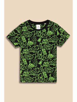 Allen Solly - Boys Black Printed Round Neck T-Shirt