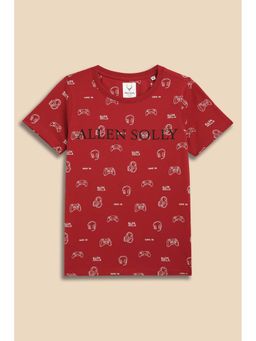 Allen Solly - Boys Red Printed Round Neck T-Shirt
