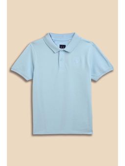 Allen Solly - Boys Light Blue Solid Collar Neck Polo T-Shirt