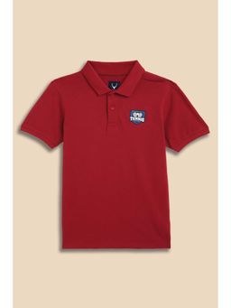 Allen Solly - Boys Red Solid Collar Neck Polo T-Shirt