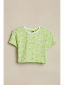 Allen Solly - Girls Green Floral Print Casual T-Shirt