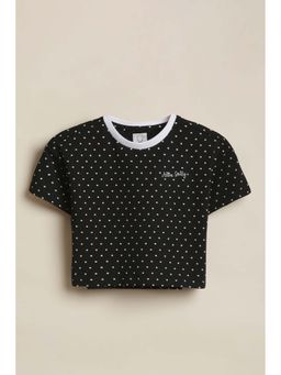 Allen Solly - Girls Black Polka Dots Casual T-Shirt