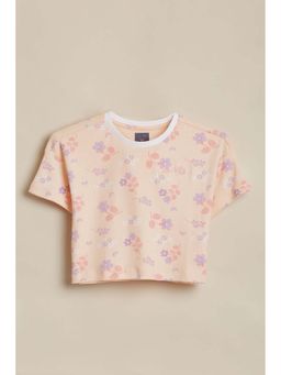 Allen Solly - Girls Beige Floral Print Casual T-Shirt