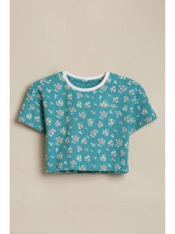 Allen Solly - Girls Blue Floral Print Casual T-Shirt