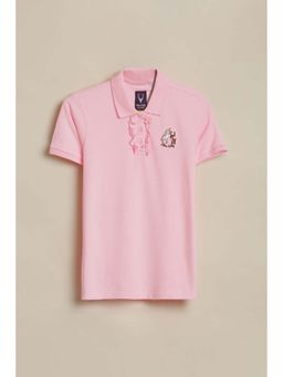 Allen Solly - Girls Pink Embroidered Casual Polo T-Shirt