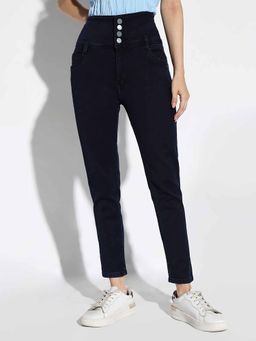 SHOWOFF - Women's Navy Blue Straight Fit Denim Jeans