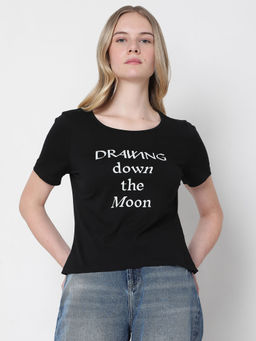 VERO MODA - Women Typography Black T-shirt