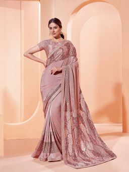Odette - Pink Elegant Lycra Saree with Unstitched Blouse