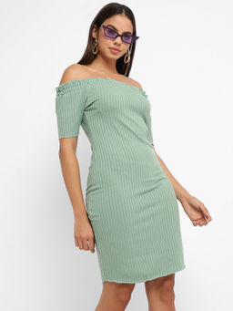 PINACOLADA - Womens Green Ribbed Stripes Dress