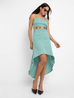 PINACOLADA - Womens Teal Solid Cutout Dress