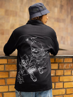 Bewakoof - Official Naruto Merchandise Mens Black Jap Graphic Oversized Shirt