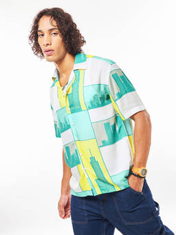 Bewakoof - Men's Green & White All Over Printed Shirt