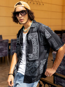 Bewakoof - Men's Black All Over Printed Oversized Shirt