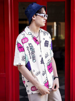 Bewakoof - Men's White All Over Printed Oversized Shirt
