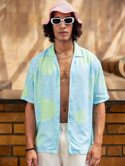 Bewakoof - Men's Blue & Green All Over Printed Oversized Shirt