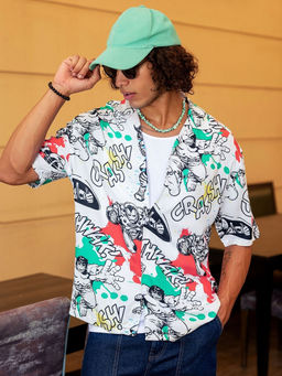 Bewakoof - Official Marvel Men's White All Over Printed Oversized Shirt