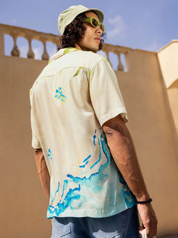 Bewakoof - Men's Beige All Over Printed Oversized Shirt