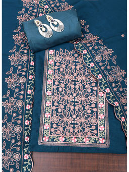 SALWAR STUDIO - Teal Embroidered Unstitched Dress Material (Set of 3)