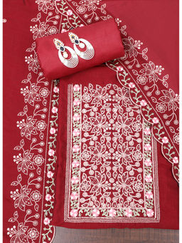 SALWAR STUDIO - Maroon Embroidered Unstitched Dress Material (Set of 3)