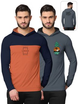 BULLMER - Printed Full Sleeve Hooded Sweatshirts For Men Multi-color (Pack of 2)