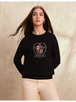 U.S. POLO ASSN. - Womens Black Drop Shoulder Relaxed Fit Sweater