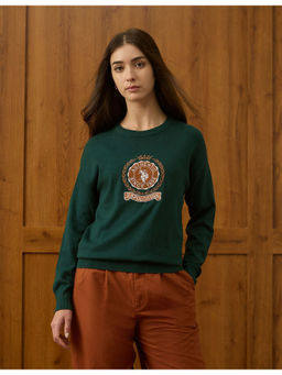 U.S. POLO ASSN. - Womens Green Drop Shoulder Relaxed Fit Sweater