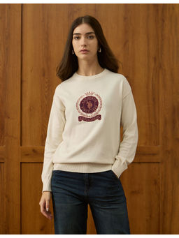 U.S. POLO ASSN. - Womens White Drop Shoulder Relaxed Fit Sweater