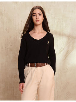 U.S. POLO ASSN. - Womens Black Relaxed Fit Solid Sweater