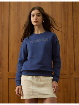 U.S. POLO ASSN. - Womens Blue Embellished Drop Shoulder Sweatshirt