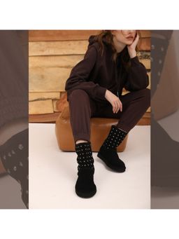 Saint G - Metal Studded Black Suede Snug Boots