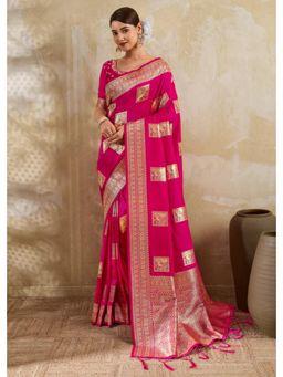 SAJAVAT ETHENIC WEAR - Pink Banarasi Gold Zari Border Silk Saree