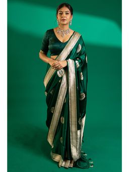 SAJAVAT ETHENIC WEAR - Emerald Green Banarasi Silk Saree