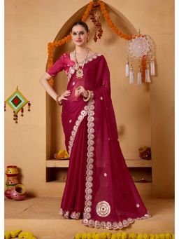 RACHNA - Red Tissue Embroidered Mirror Work Saree