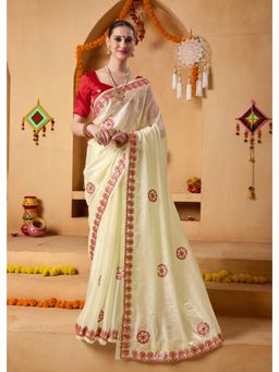 RACHNA - Cream Tissue Embroidered Mirror Work Saree