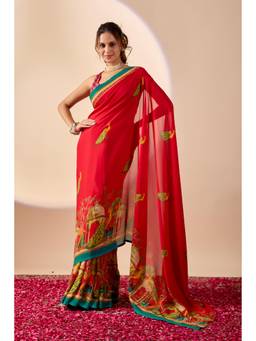 RACHNA - Red Georgette Printed Ready To Wear Saree