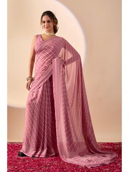 RACHNA - Pink Cotton Silk Stripes Printed Ready To Wear Saree