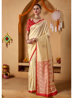 RACHNA - Cream Art Silk Printed Ready To Wear Saree