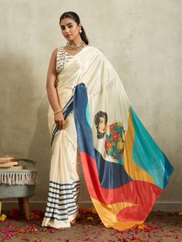 RACHNA - Cream Cotton Silk Printed Ready To Wear Saree
