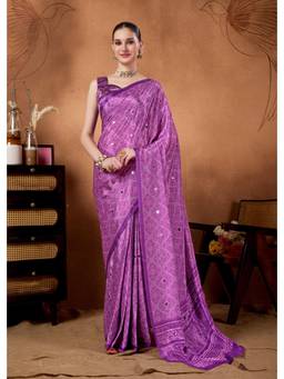 RACHNA - Lavender Georgette Embroidered Mirror Work Ready To Wear Saree