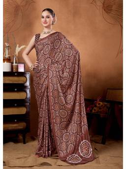 RACHNA - Brown Georgette Printed Bandhani Ready To Wear Saree