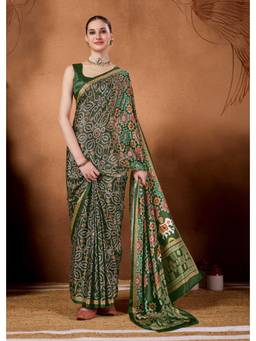 RACHNA - Olive Georgette Embroidered Mirror Work Ready To Wear Saree