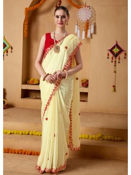 RACHNA - Cream Tissue Embroidered Mirror Work Ready To Wear Saree