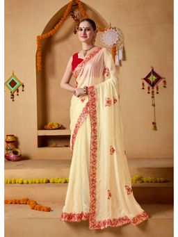 RACHNA - Cream Tissue Embroidered Mirror Work Ready To Wear Saree