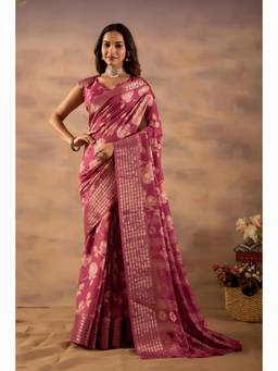 RACHNA - Pink Cotton Silk Floral Printed Ready To Wear Saree
