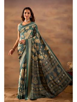RACHNA - Green Silk Blend Floral Printed Ready To Wear Saree