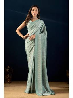 RACHNA - Green Silk Blend Geometric Printed Ready To Wear Saree