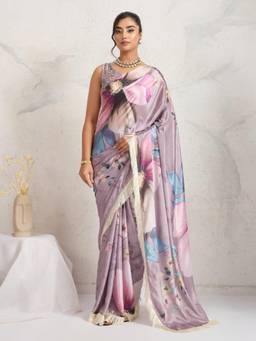 RACHNA - Lavender Silk Blend Floral Printed Ready To Wear Saree