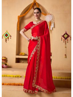 RACHNA - Red Tissue Embroidered Ready To Wear Saree